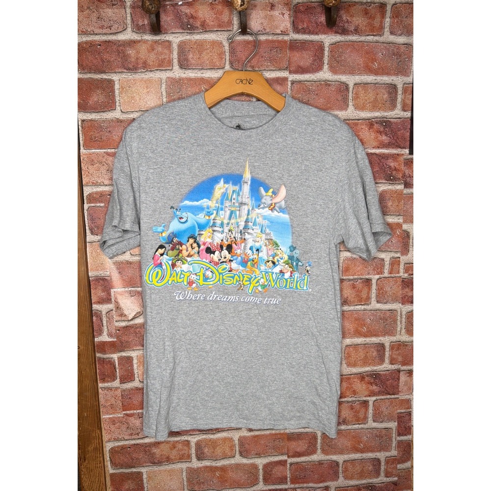 Walt Disney World T Shirt Gray Small Mickey Mouse Castle GraphicTee Short Sleeve